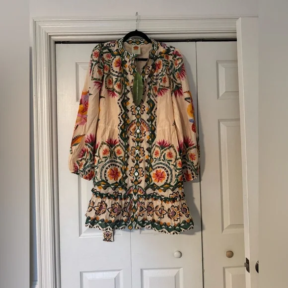 FARM Rio Floral Embroidered Mini Dress - Cream, Green, Orange - Picture 4 of 4